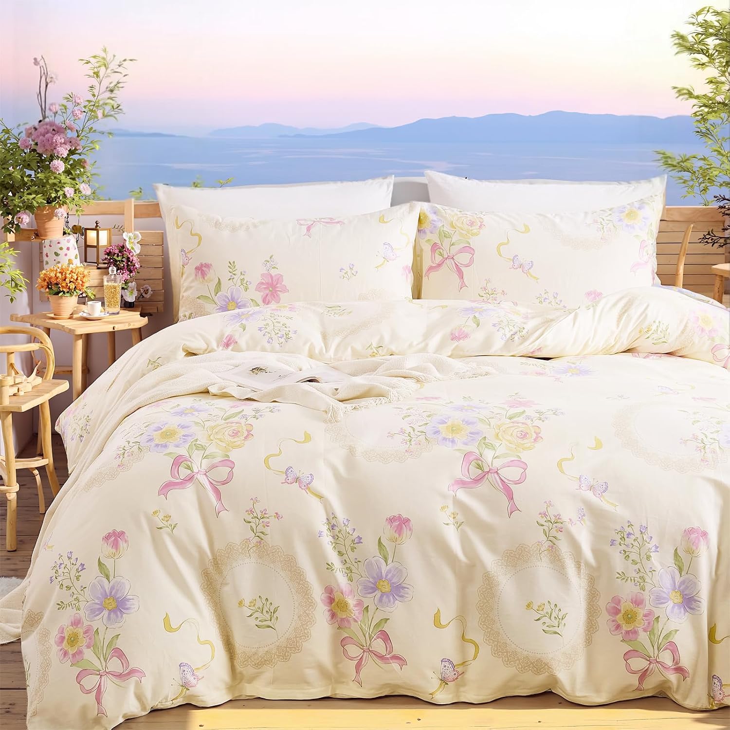 Aesthetic Floral Duvet Cover - Kwiatowy zestaw pościeli do łóżka w
