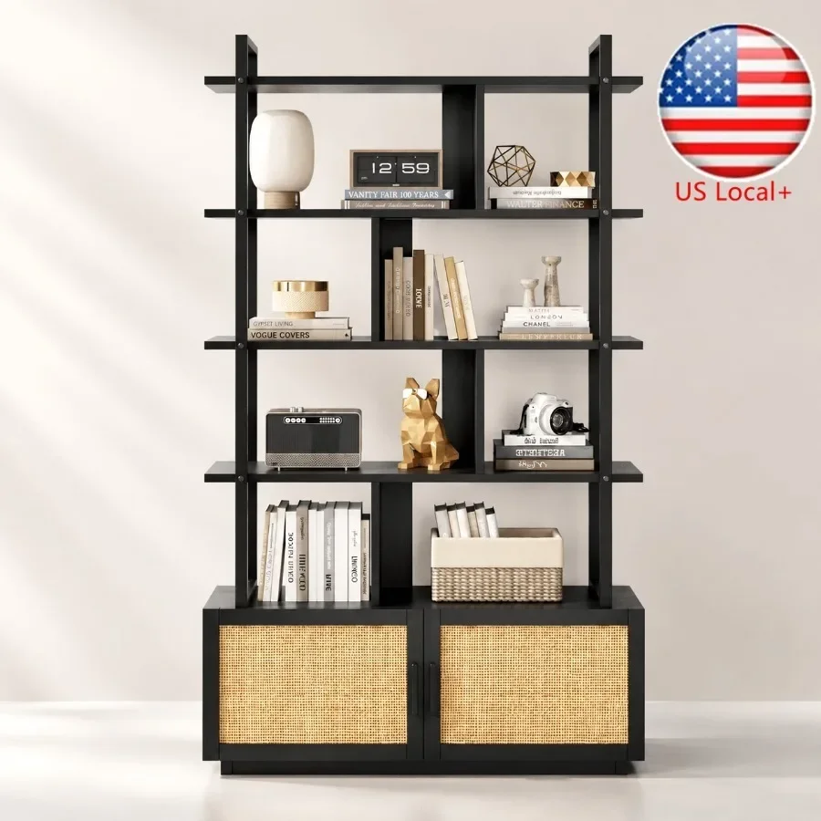 Storage & Organization - Pięciopoziomowa regałowa biblioteczka z rattanu i