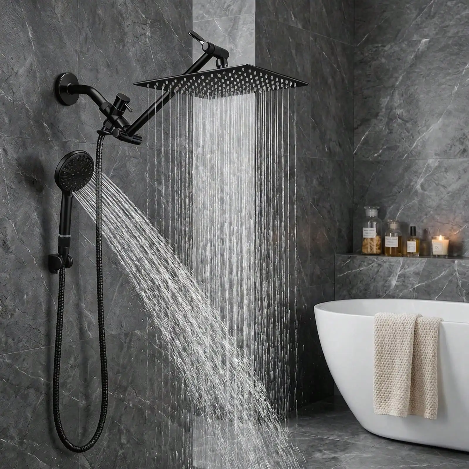 High Pressure Shower Head Handheld - Podwójna głowica prysznicowa z ręczną, 8-calowy