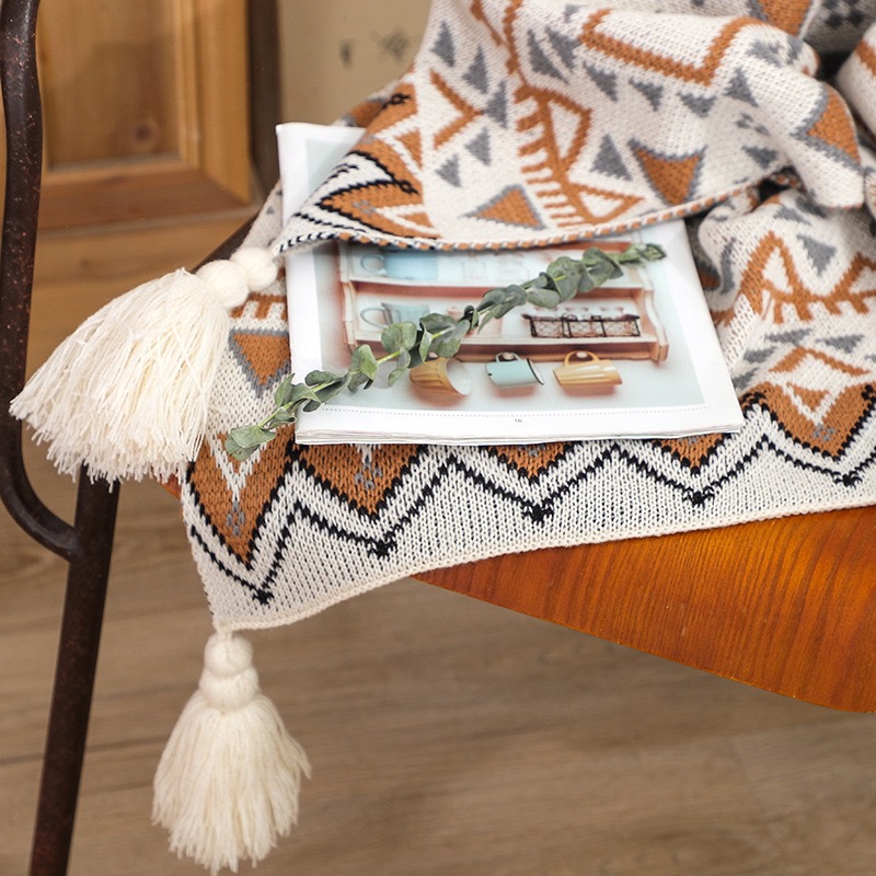 Boho Throw Blanket Fringe - Koc Boho w stylu południowo-zachodnim z