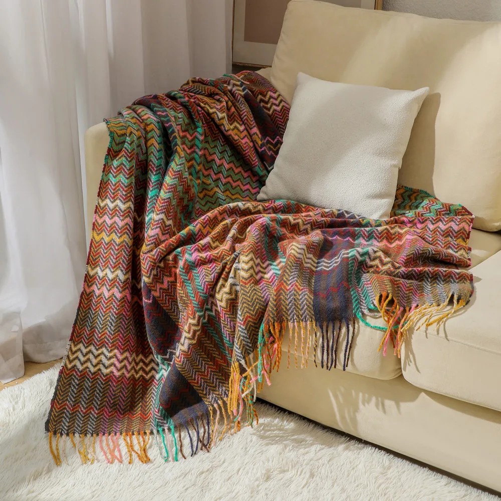 Boho Throw Blanket Fringe - Koc w stylu boho z falistym